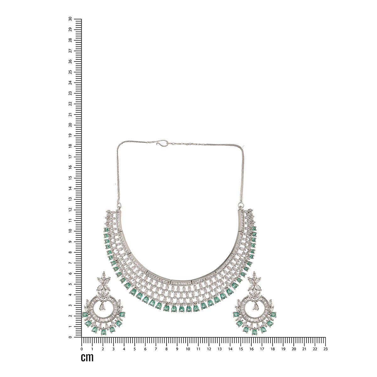 Aatmana Silver Plated Green Ad and Cz-Studded Contemporary Jewellery Set