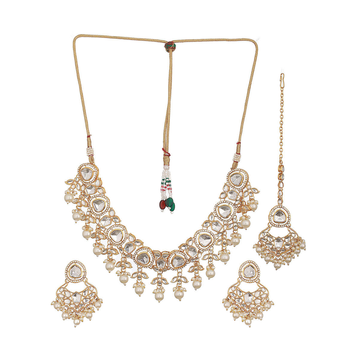 Aatmana Gold Plated Zircon Stone Studded and Pearl Beaded Jewellery Set
