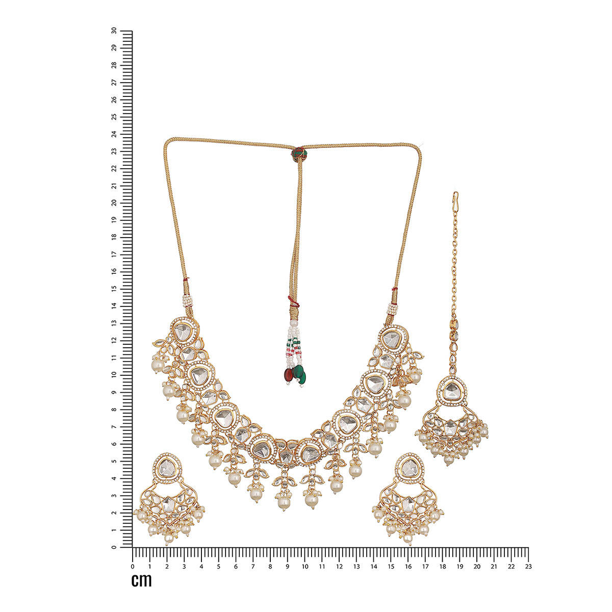 Aatmana Gold Plated Zircon Stone Studded and Pearl Beaded Jewellery Set