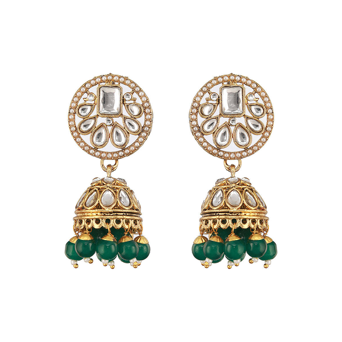 Aatmana Gold Plated and Kundan Studded Green Jewellery Set with Maangtikka