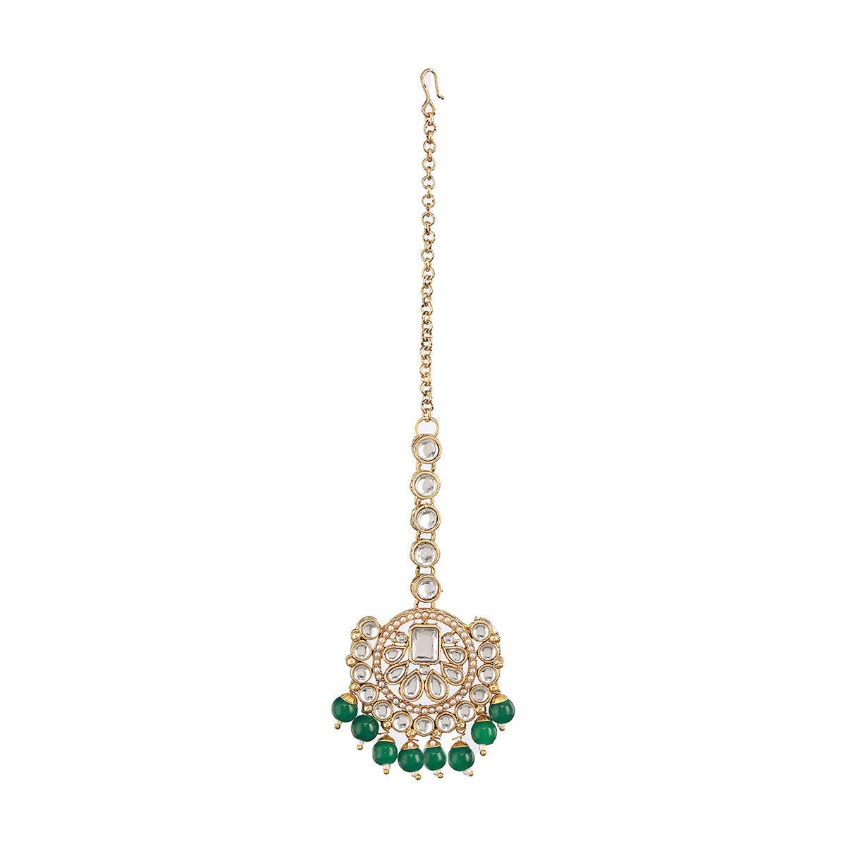 Aatmana Gold Plated and Kundan Studded Green Jewellery Set with Maangtikka