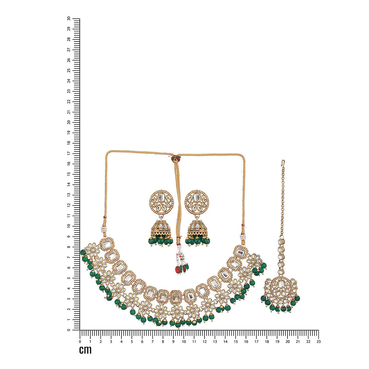 Aatmana Gold Plated and Kundan Studded Green Jewellery Set with Maangtikka