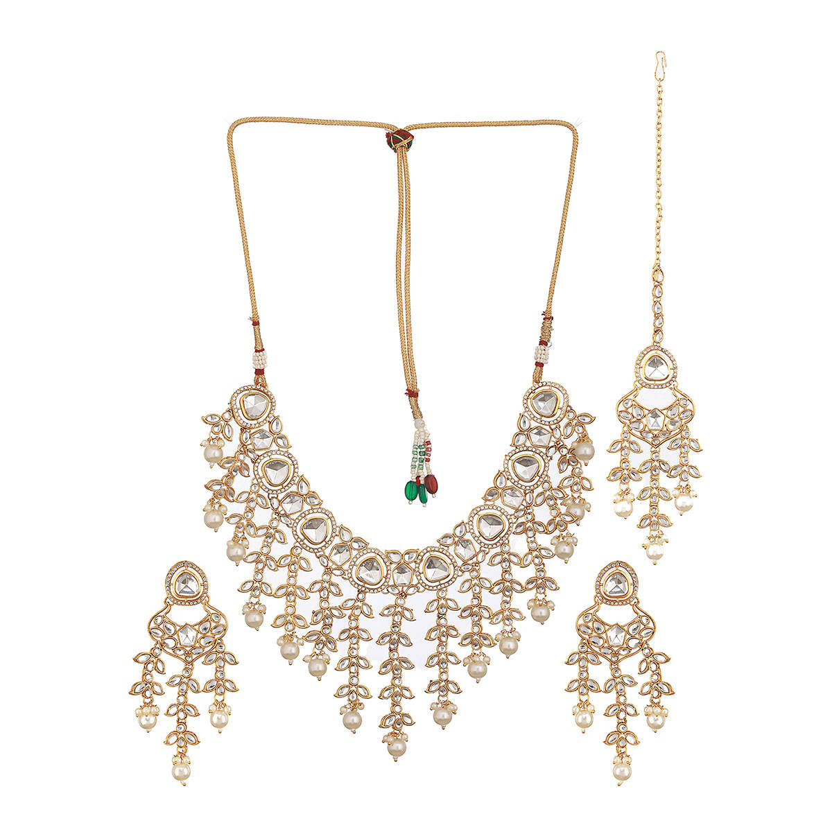 Aatmana Gold Plated Zircon Stone Studded and Pearl Beaded Jewellery Set