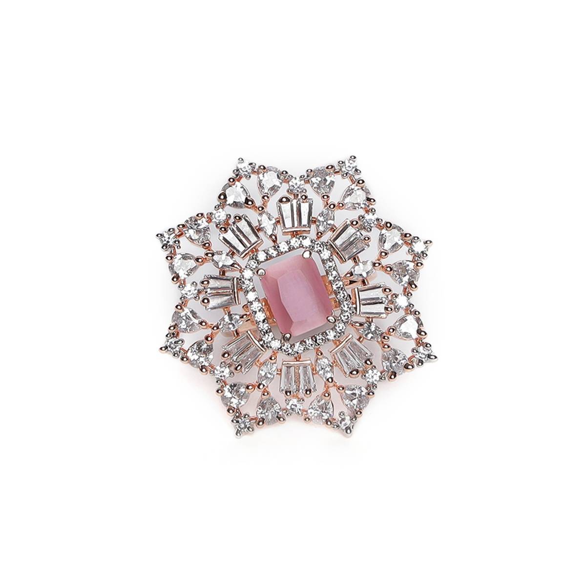 Aatmana Rose Gold Plated Pink Ruby and White AD Studded Handcrafted Adjustable Finger Ring