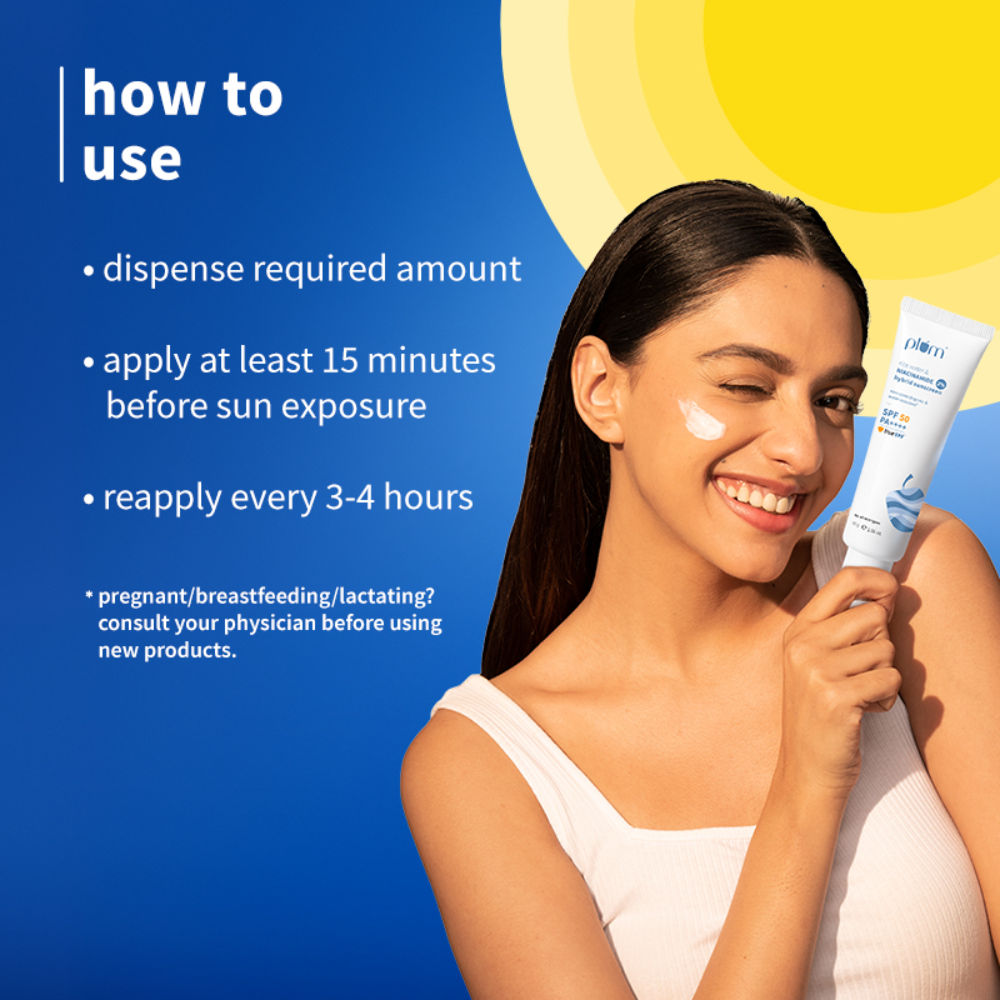 Plum 2% Niacinamide & Rice Water SPF 50 PA+++ Sunscreen, Fades Tan, For Oily To Dry Skin Type (80g)
