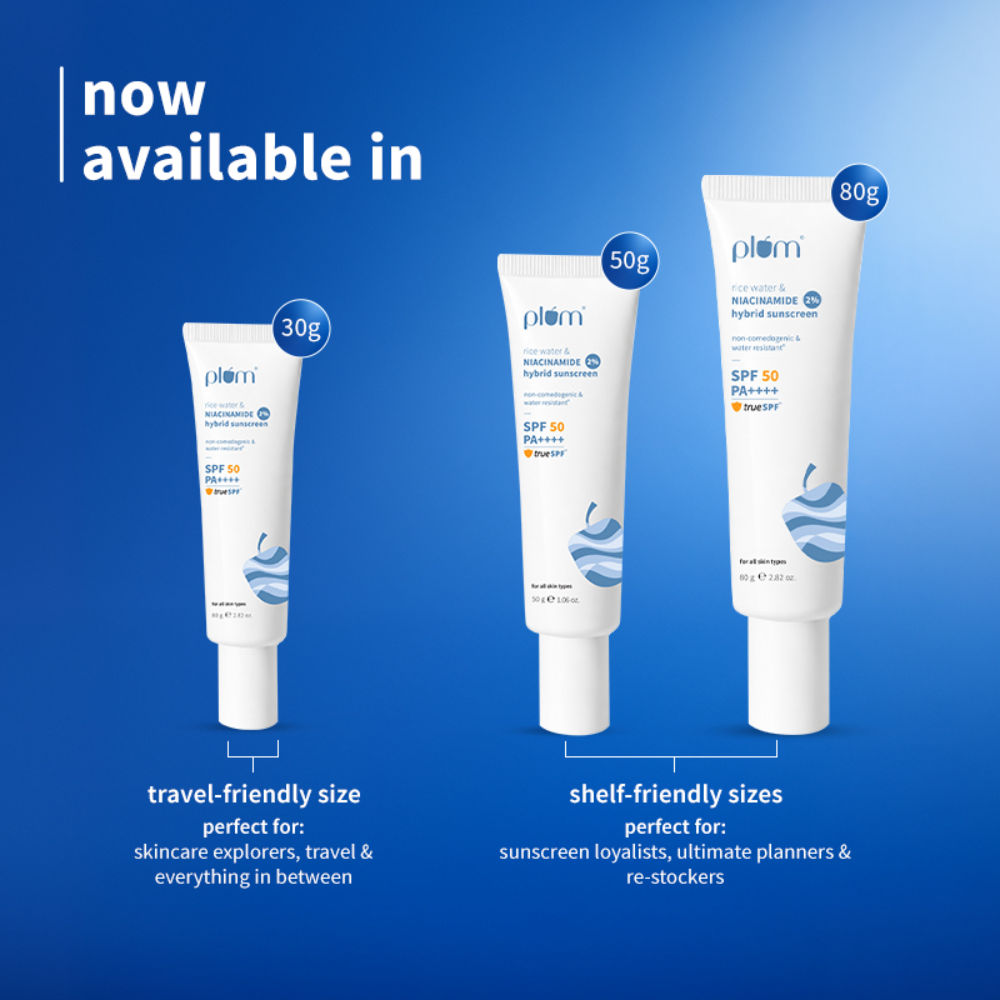 Plum 2% Niacinamide & Rice Water SPF 50 PA+++ Sunscreen, Fades Tan, For Oily To Dry Skin Type (80g)