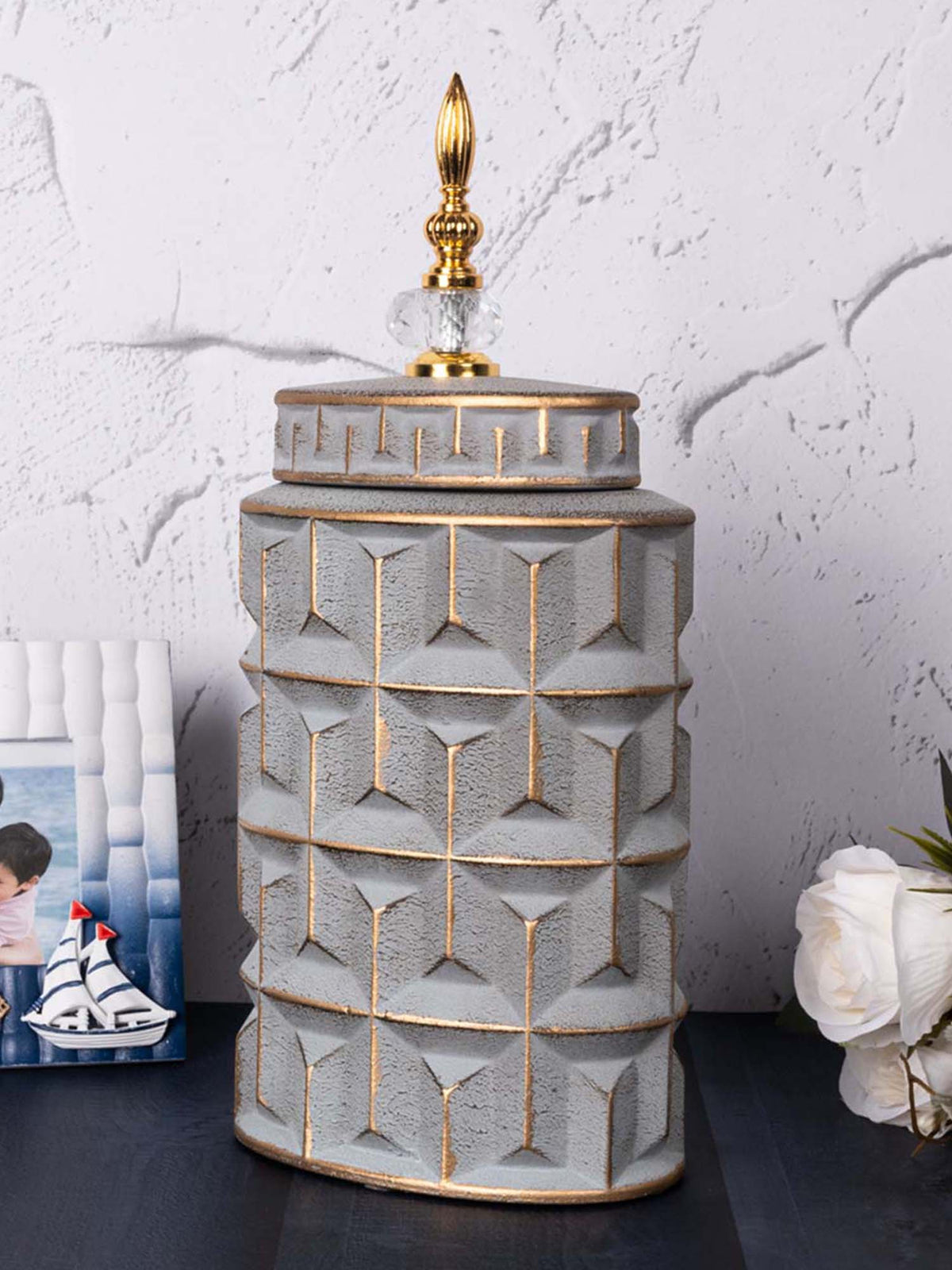 Aarvi Decor Gray Contemporary Modern Tall Silhouette Ceramic Cylindrical Shaped Vase