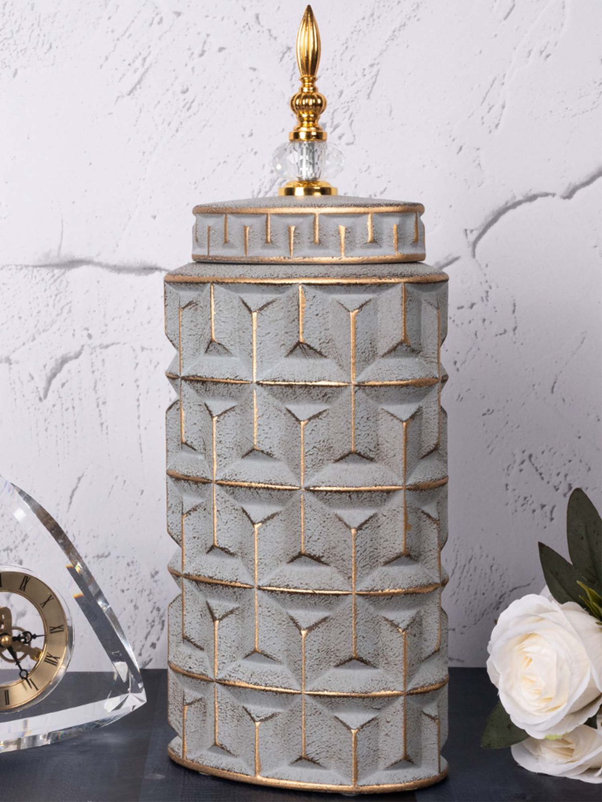 Aarvi Decor Gray Contemporary Modern Tall Silhouette Ceramic Cylindrical Shaped Vase