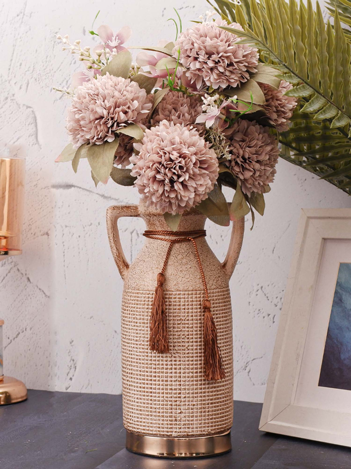 Aarvi Decor Beige Antique Vintage Rustic Charm Ceramic Amphora Shaped Vase