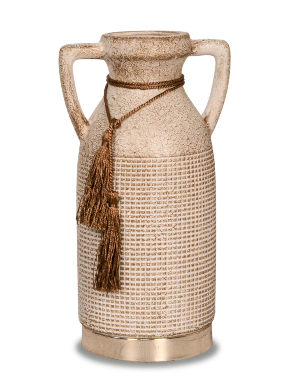 Aarvi Decor Beige Antique Vintage Rustic Charm Ceramic Amphora Shaped Vase