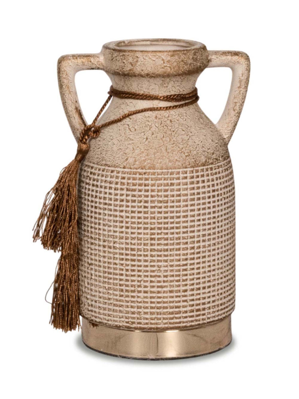 Aarvi Decor Beige Antique Vintage Rustic Charm Ceramic Amphora Shaped Vase