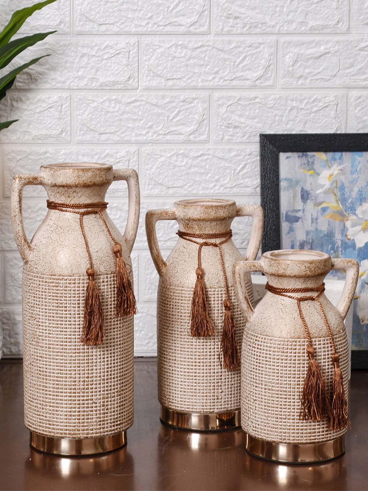 Aarvi Decor Beige Antique Vintage Rustic Charm Ceramic Amphora Shaped Vase