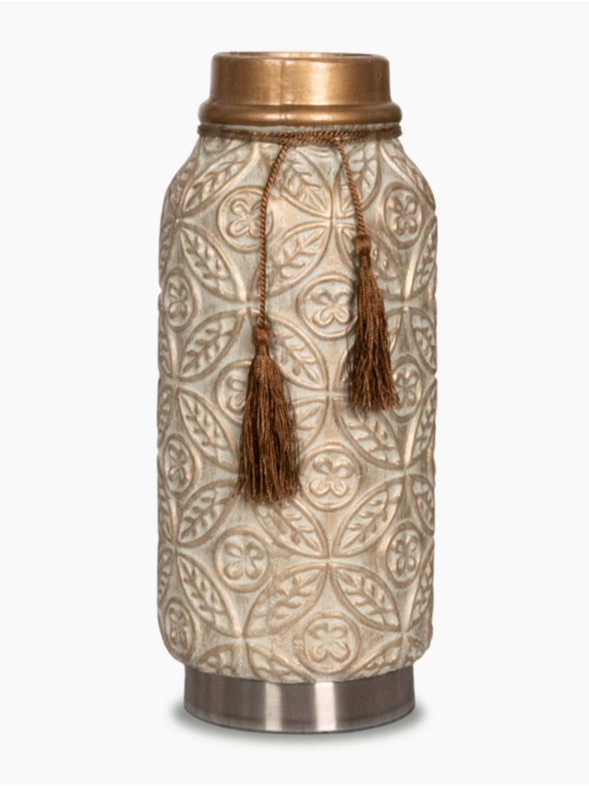 Aarvi Decor Beige Vintage Inspired Ceramic Cylindrical Shaped Vase