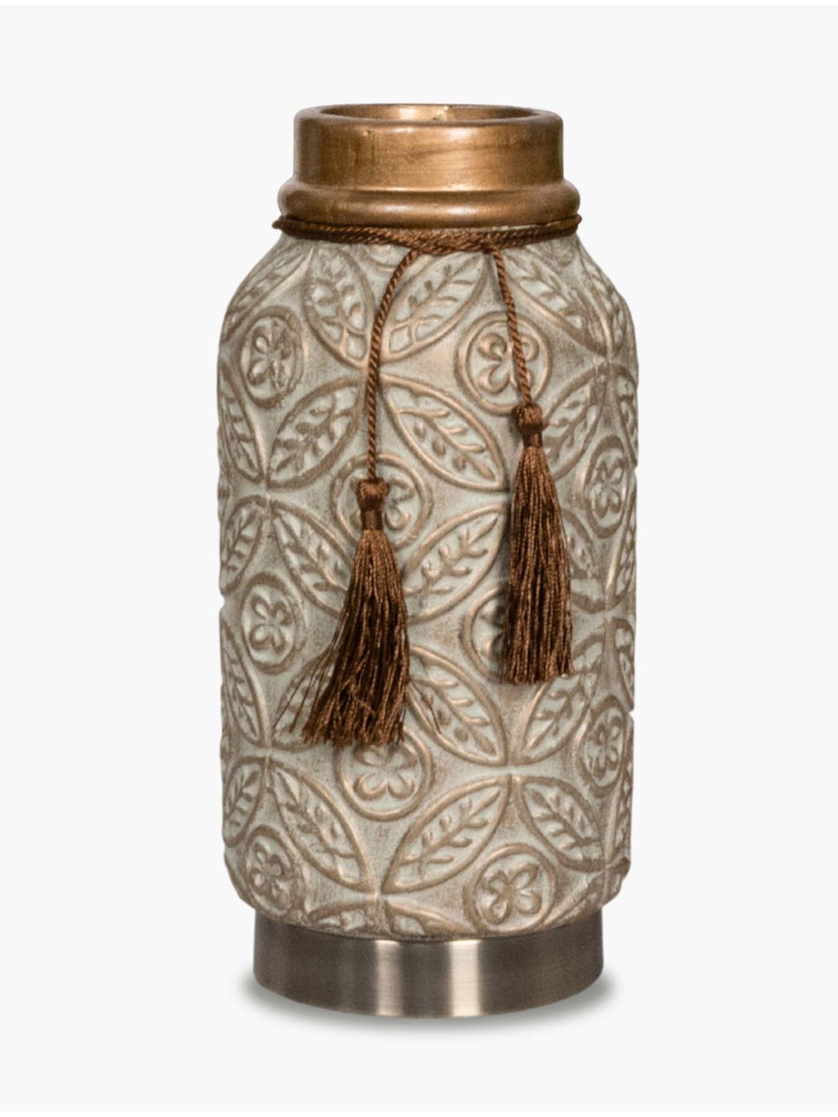 Aarvi Decor Beige Vintage Inspired Ceramic Cylindrical Shaped Vase