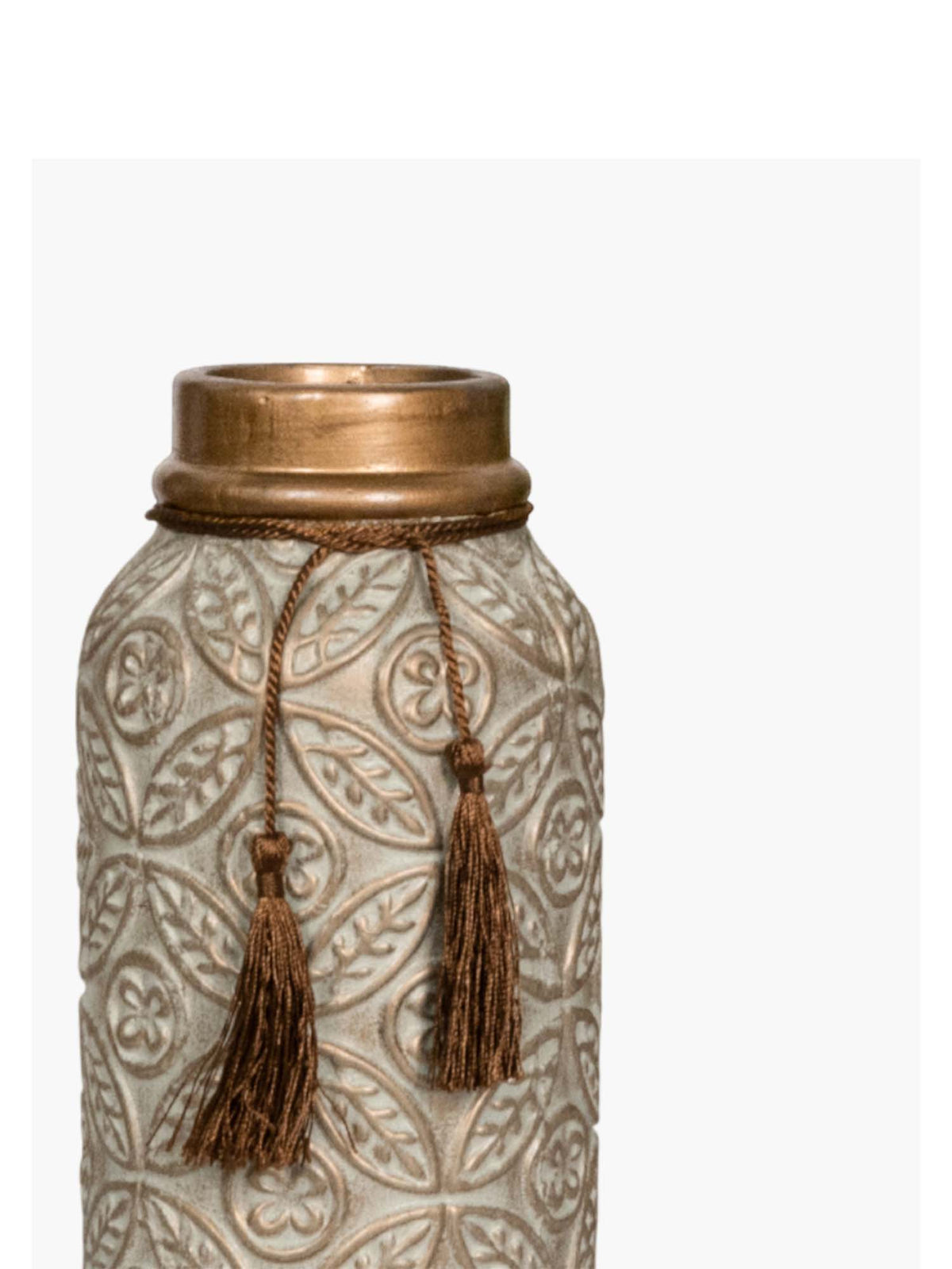 Aarvi Decor Beige Vintage Inspired Ceramic Cylindrical Shaped Vase