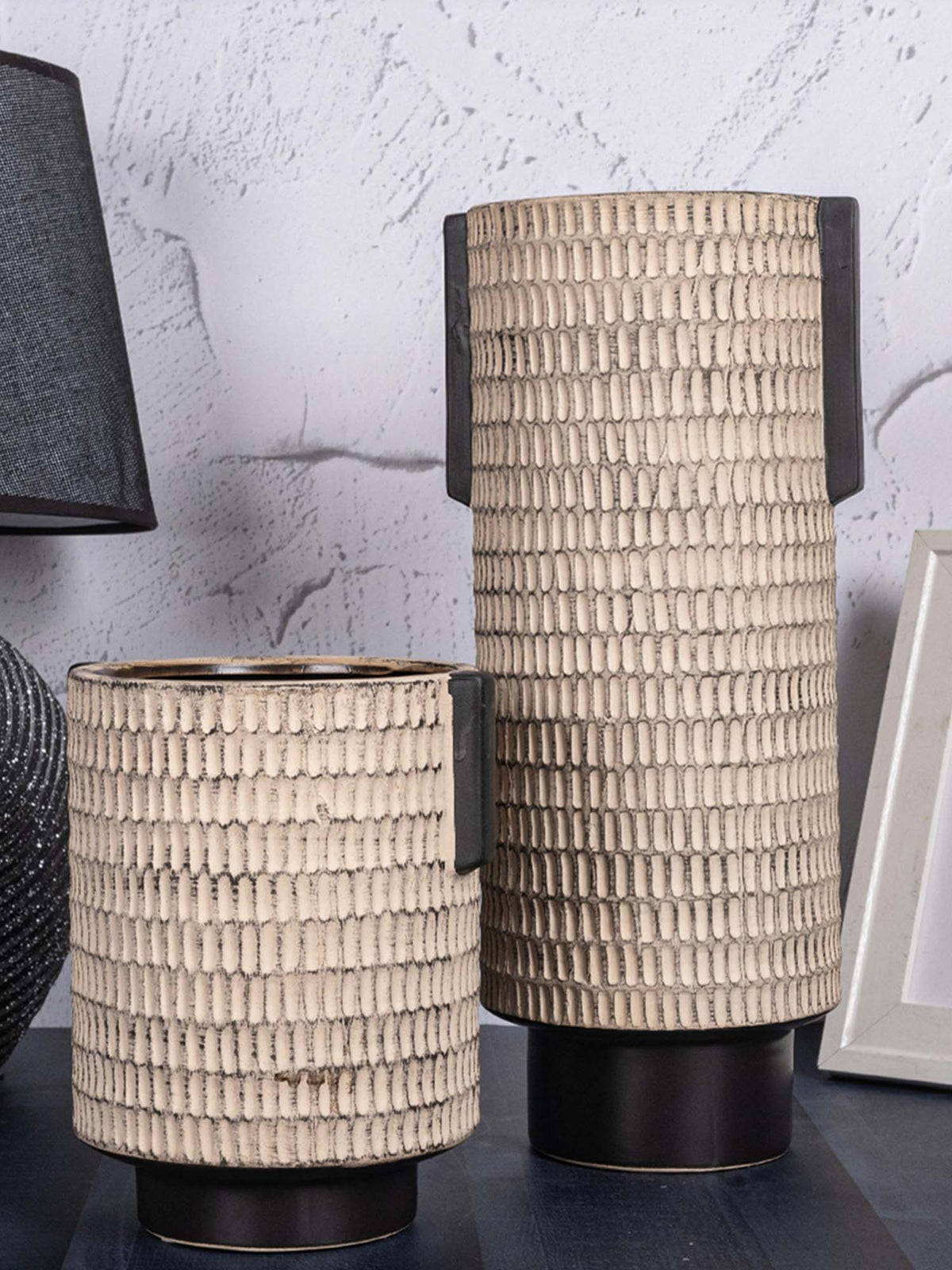 Aarvi Decor Beige Decorative Smooth, Matte Finish Ceramic Cylindrical Shaped Vase