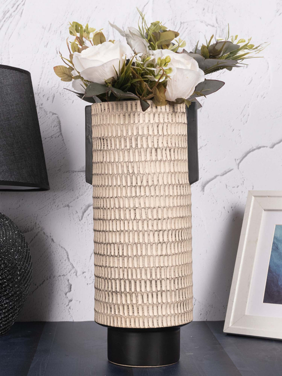 Aarvi Decor Beige Decorative Smooth, Matte Finish Ceramic Cylindrical Shaped Vase