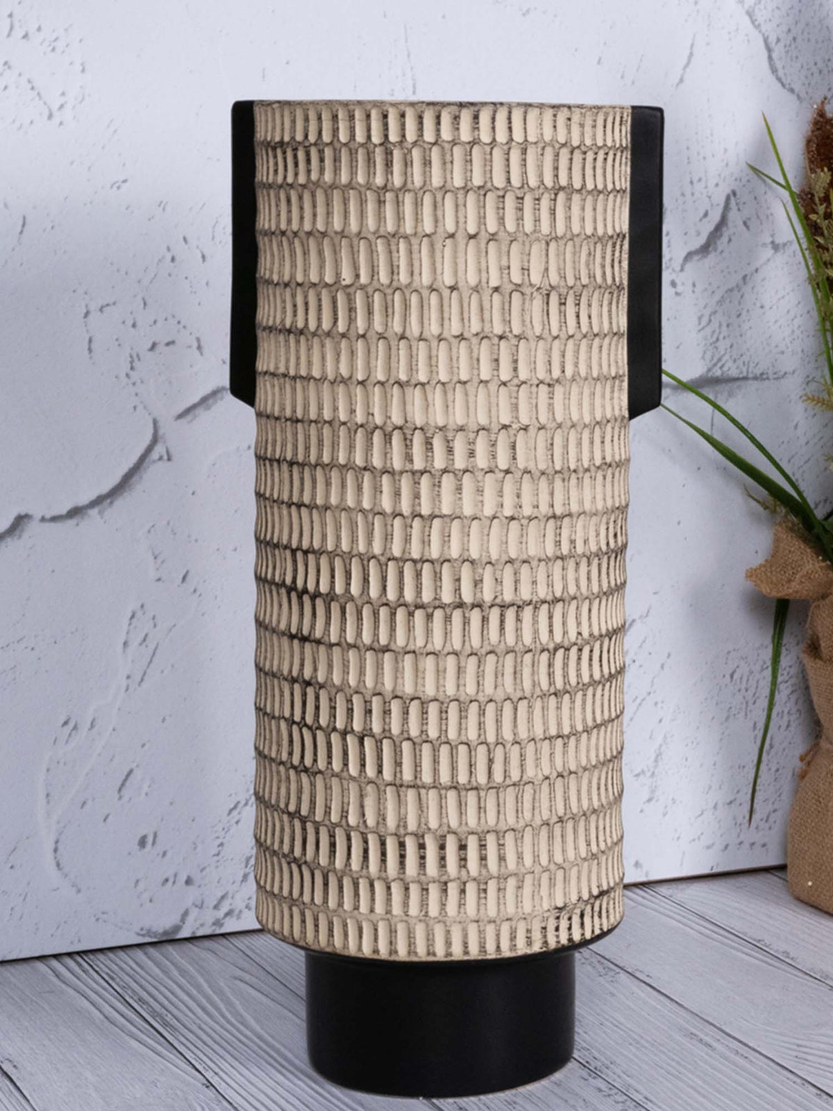 Aarvi Decor Beige Decorative Smooth, Matte Finish Ceramic Cylindrical Shaped Vase