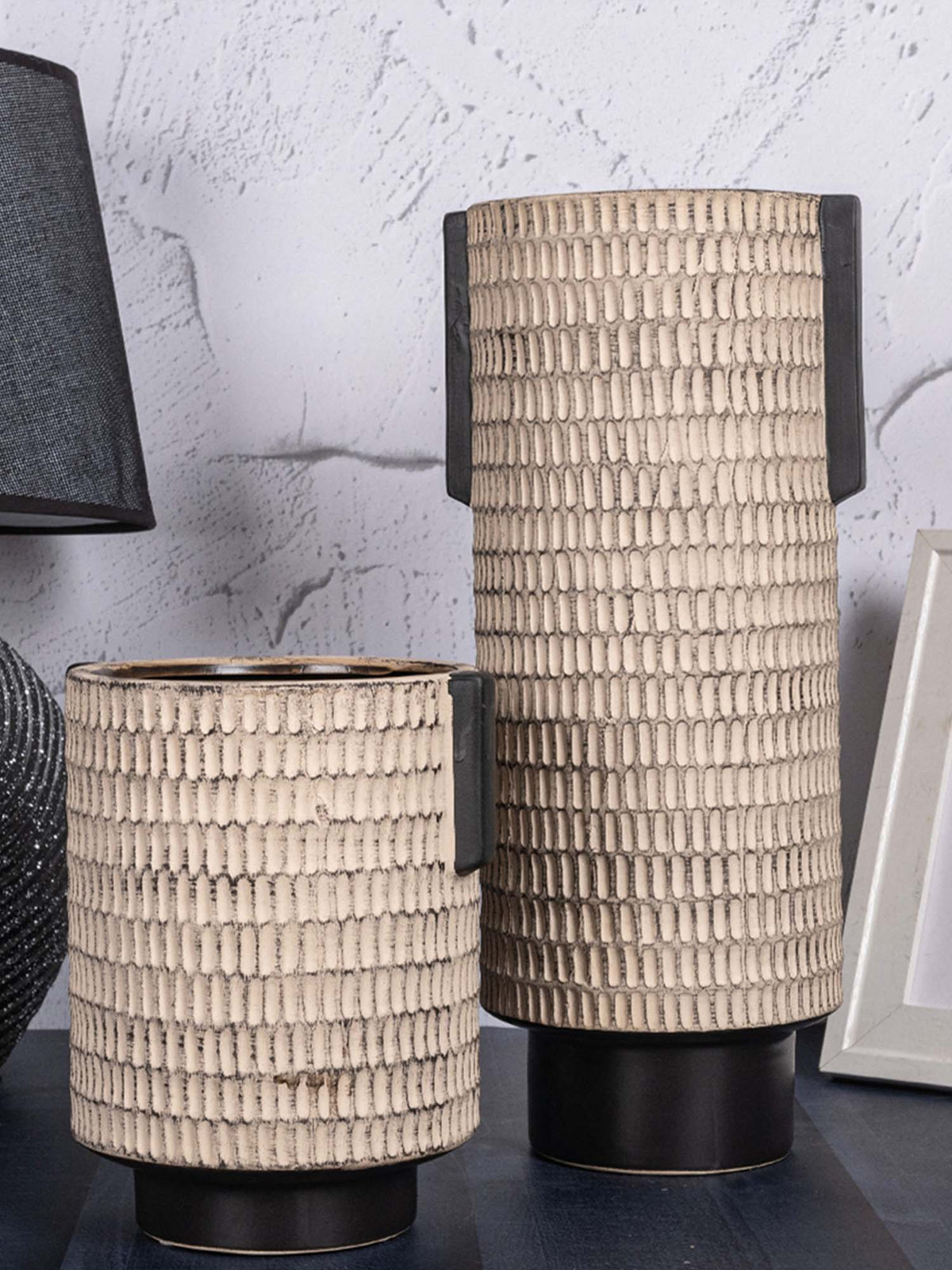 Aarvi Decor Beige Decorative Smooth, Matte Finish Ceramic Cylindrical Shaped Vase