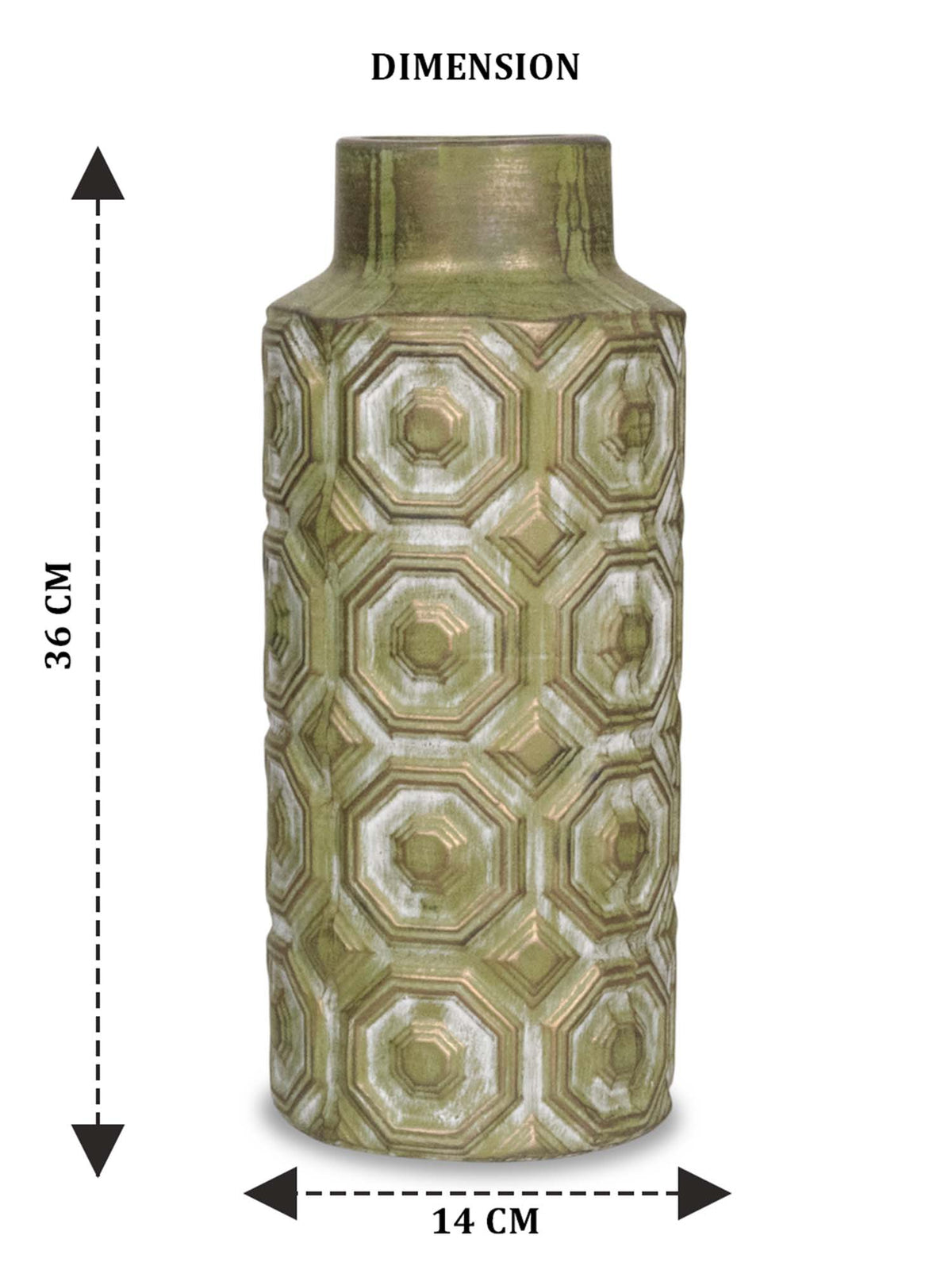Aarvi Decor Olive Green Decorative Bold and Vintage Ceramic Cylindrical Shaped Vase