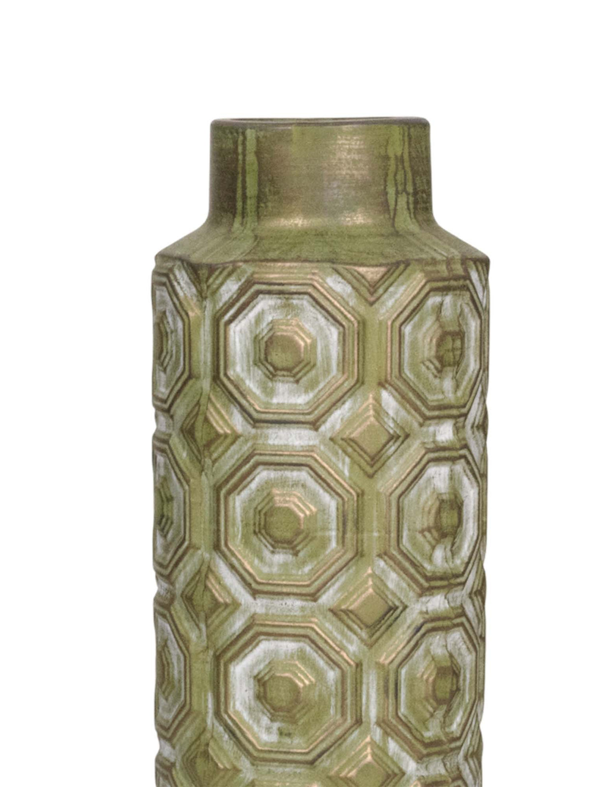 Aarvi Decor Olive Green Decorative Bold and Vintage Ceramic Cylindrical Shaped Vase