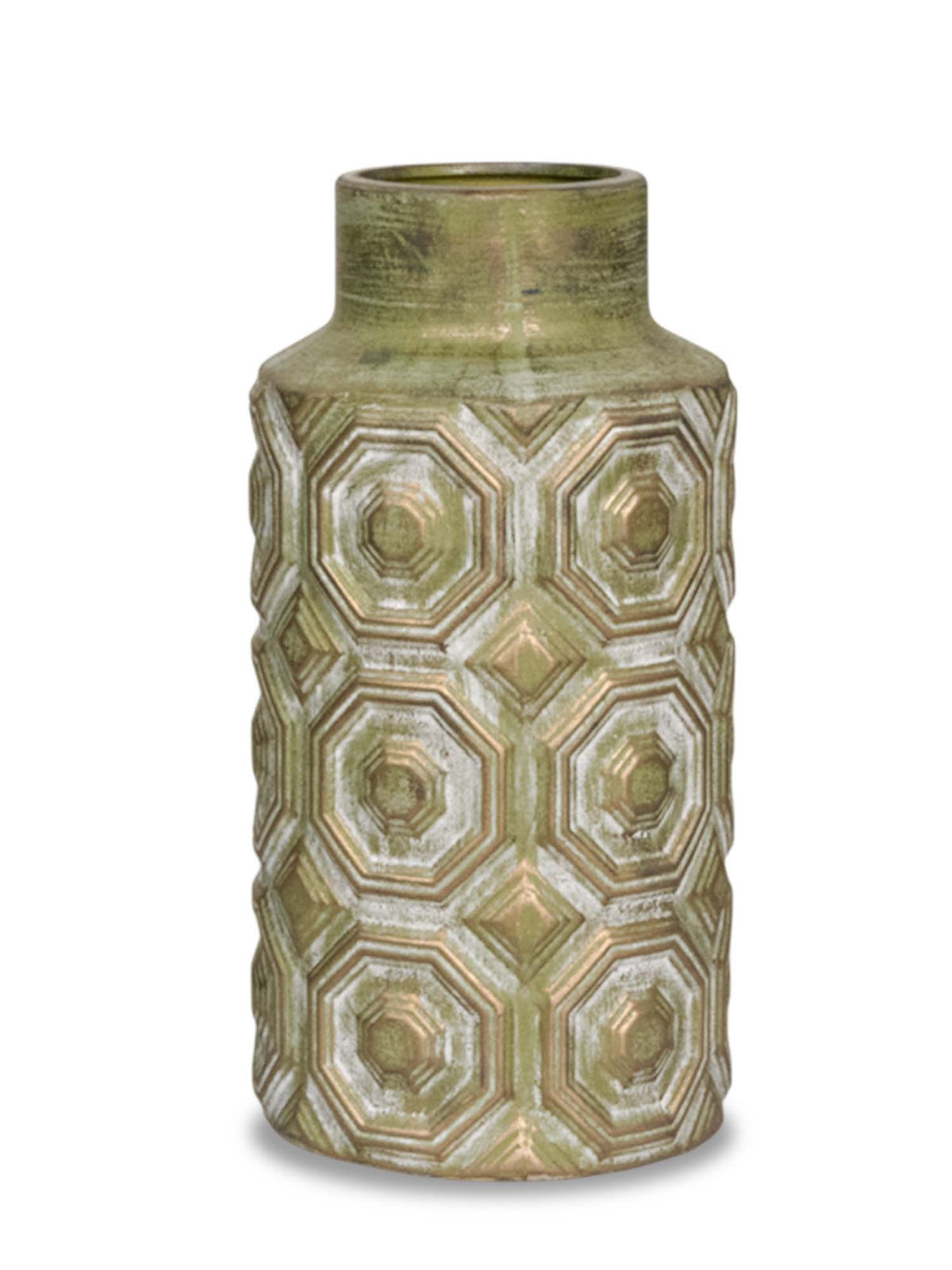 Aarvi Decor Olive Green Decorative Bold and Vintage Ceramic Cylindrical Shaped Vase