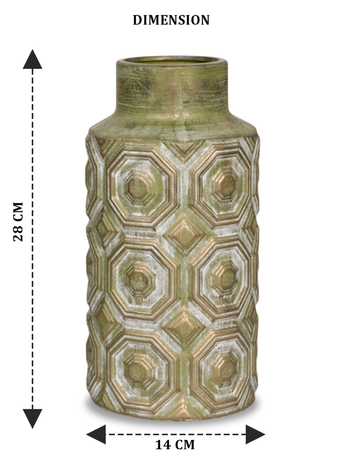Aarvi Decor Olive Green Decorative Bold and Vintage Ceramic Cylindrical Shaped Vase