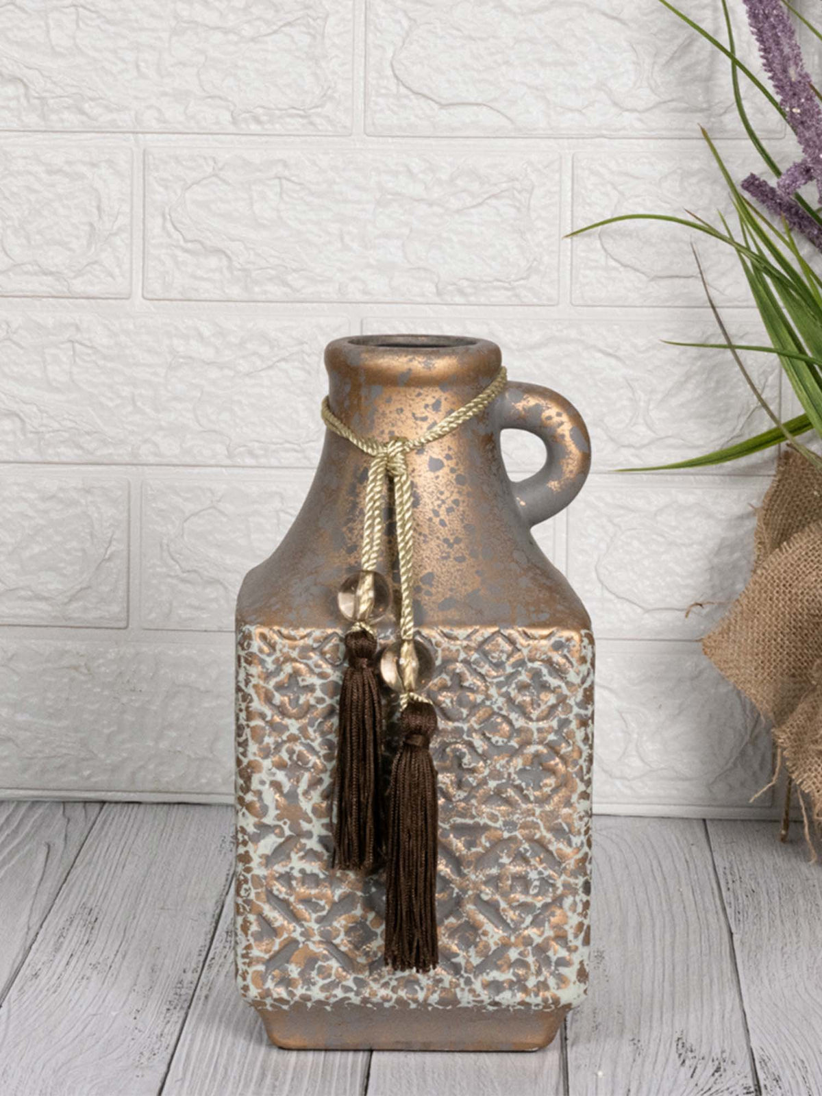 Aarvi Decor Brown Antique Vintage Rustic Charm Ceramic Amphora Shaped Vase (L) · L
