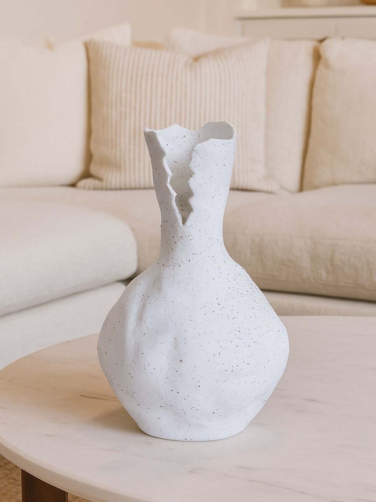 Aarvi Decor White Broken Design Ceramic Amphora Shaped Vase (L) · L
