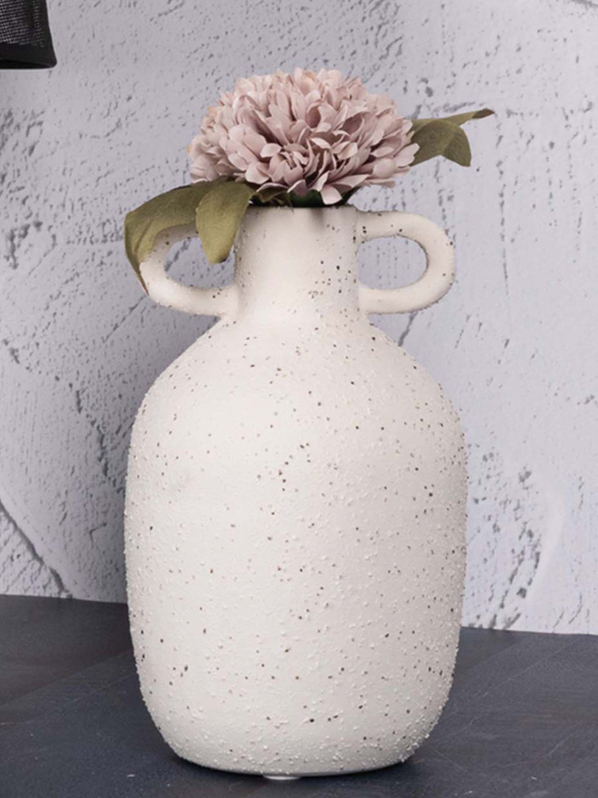 Aarvi Decor White Vertical Channel Tufting Ceramic Amphora Shaped Vase (L) · L