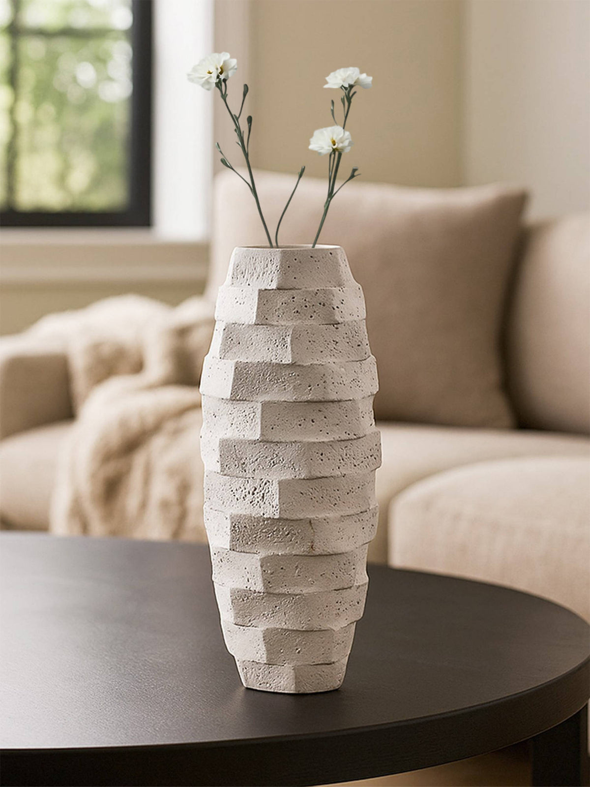 Aarvi Decor White Cubist Bloom Ceramic Amphora Shaped Vase · One Size