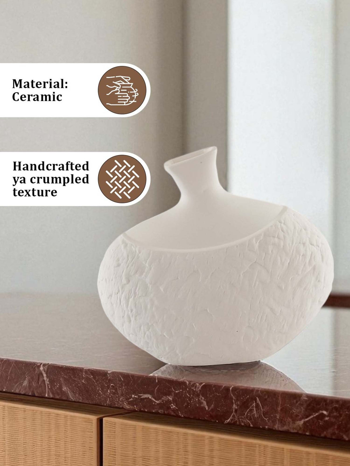 Aarvi Decor White Imperial Grace Ceramic Amphora Shaped Vase
