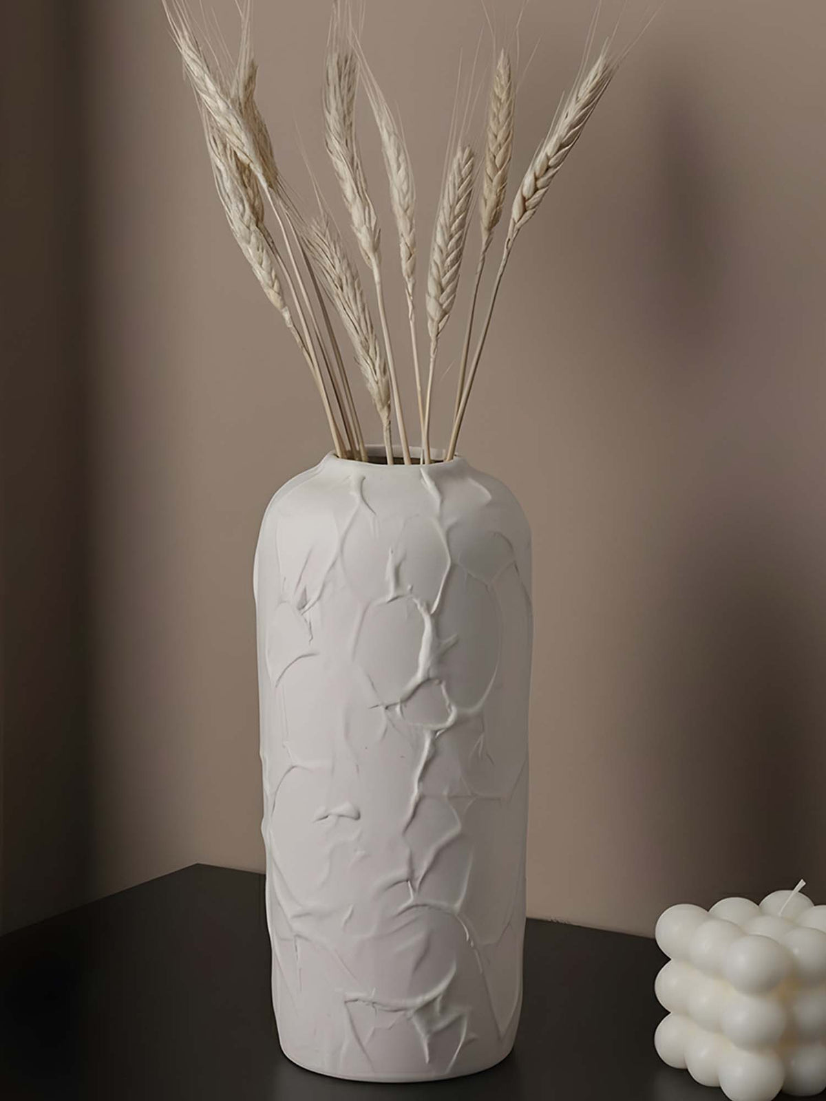 Aarvi Decor White Matte Decorative Ceramic Terra Light Vase for Home and Office