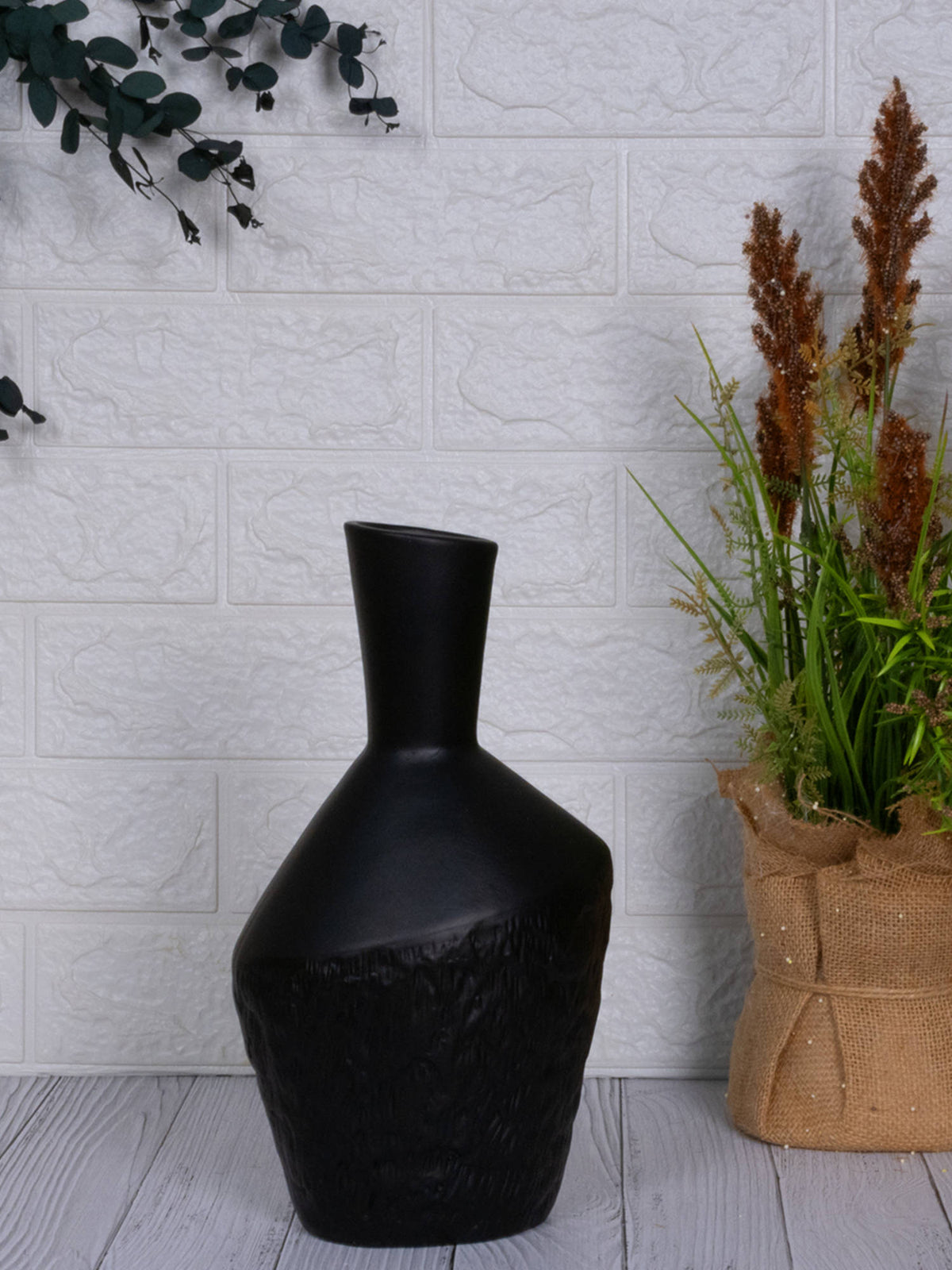 Aarvi Decor Black Glossy Decorative Ceramic Glazed Dreams Vase for Home and Office