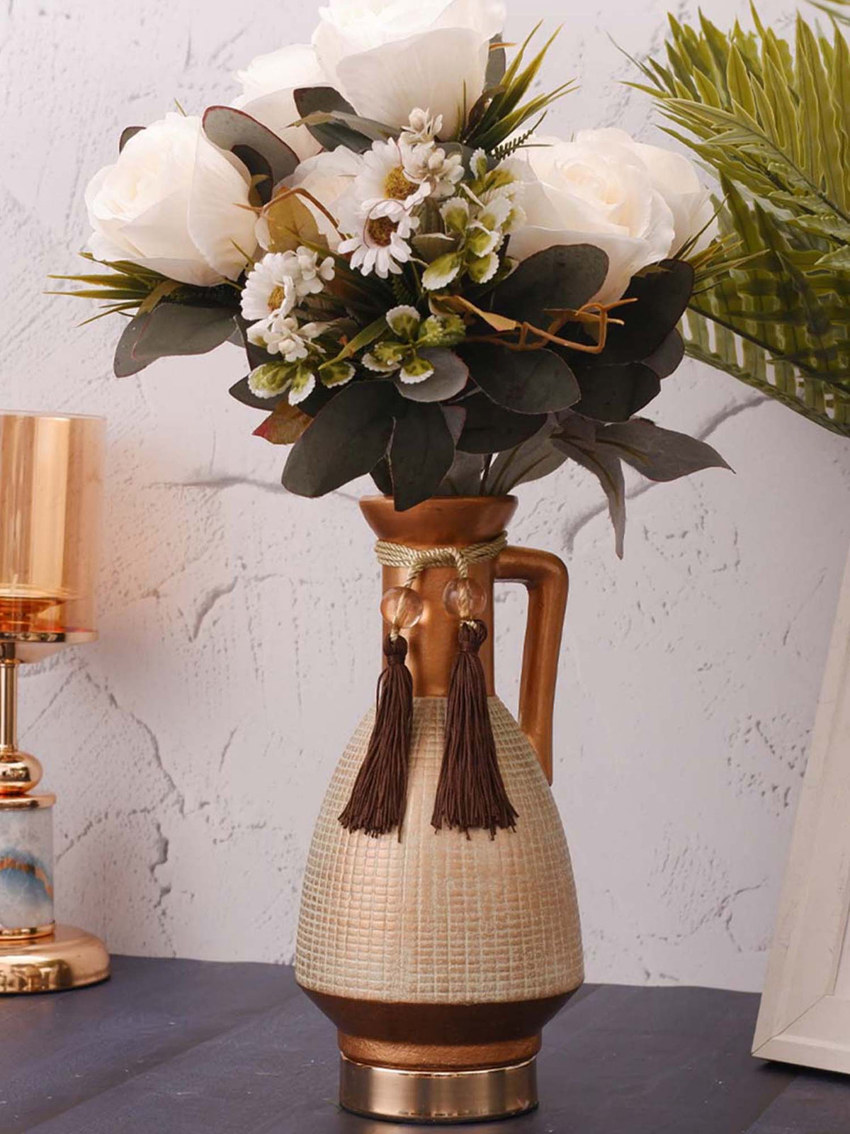 Aarvi Decor Golden Glossy Decorative Ceramic Retro Vase for Home and Office
