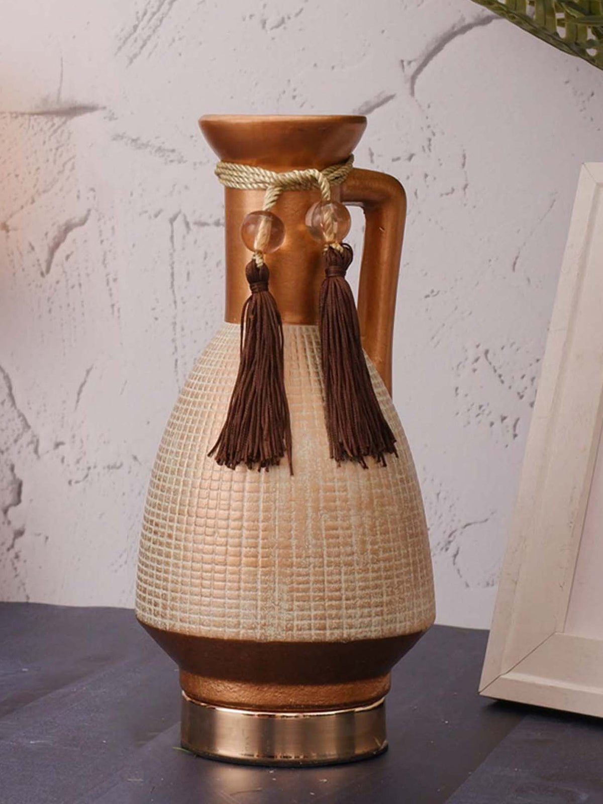 Aarvi Decor Golden Glossy Decorative Ceramic Retro Vase for Home and Office