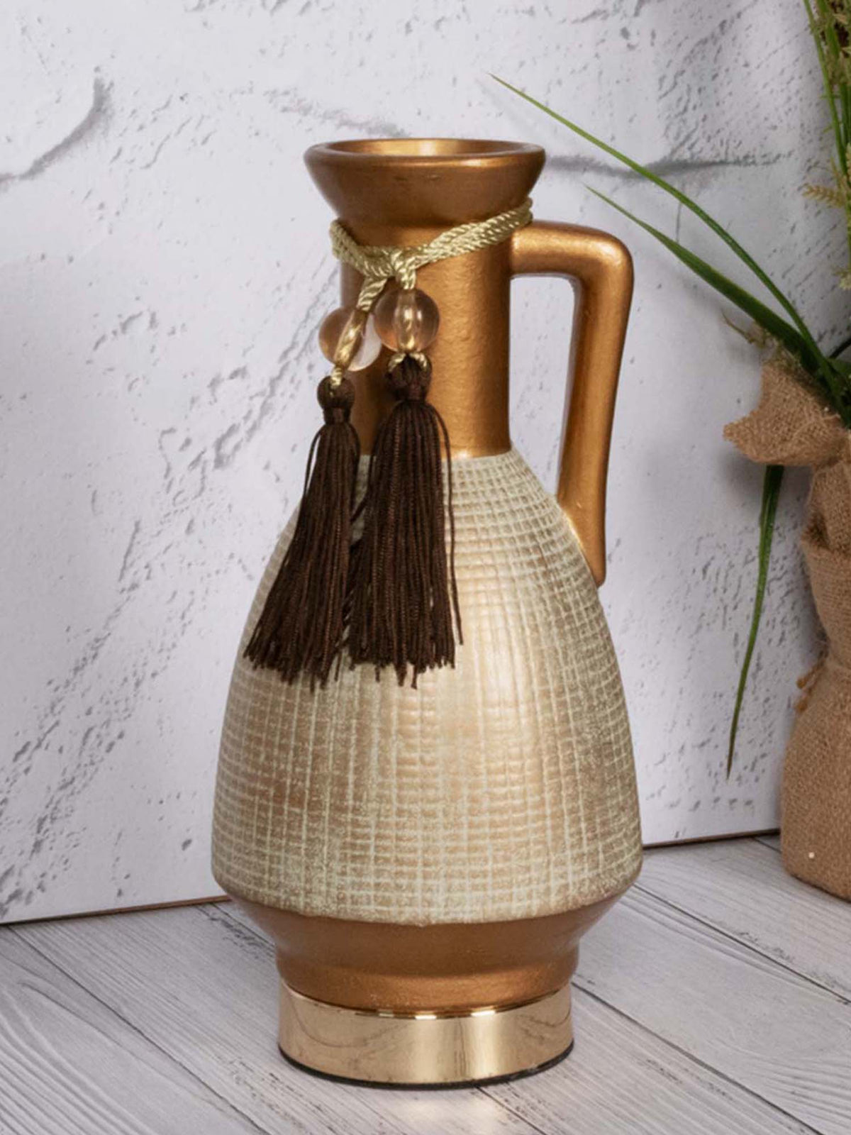 Aarvi Decor Golden Glossy Decorative Ceramic Retro Vase for Home and Office