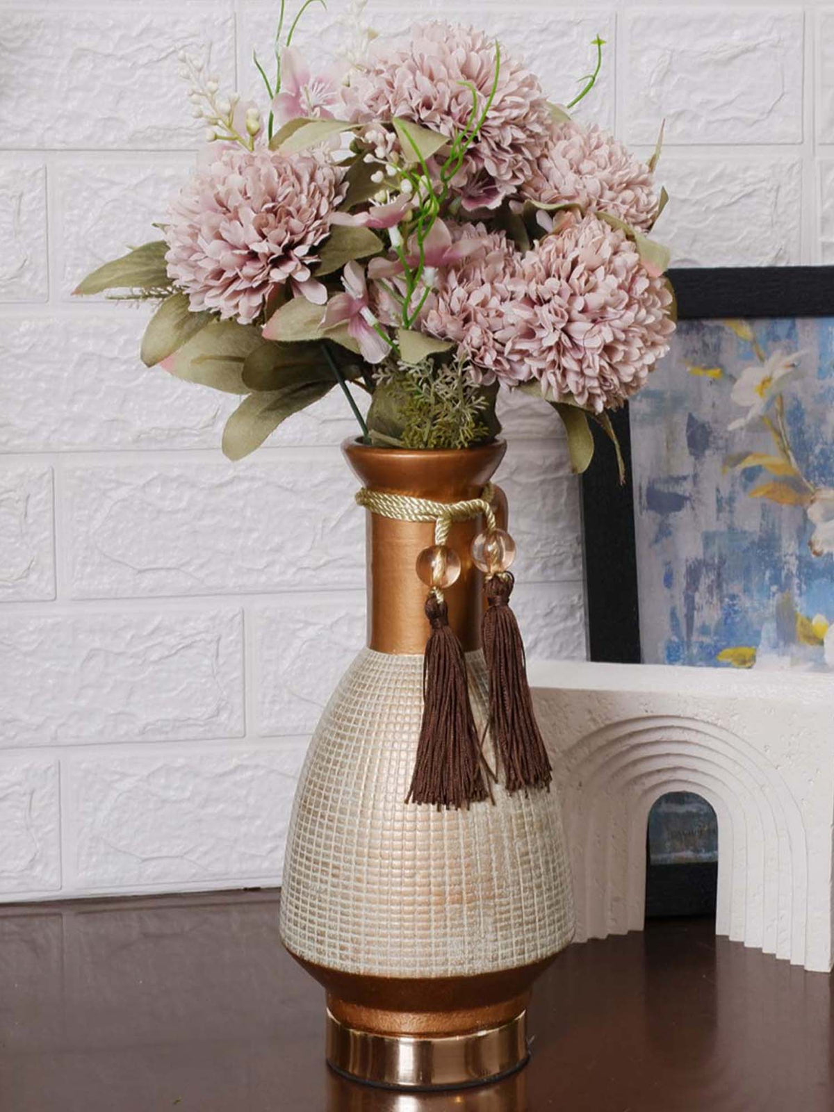 Aarvi Decor Golden Glossy Decorative Ceramic Retro Vase for Home and Office