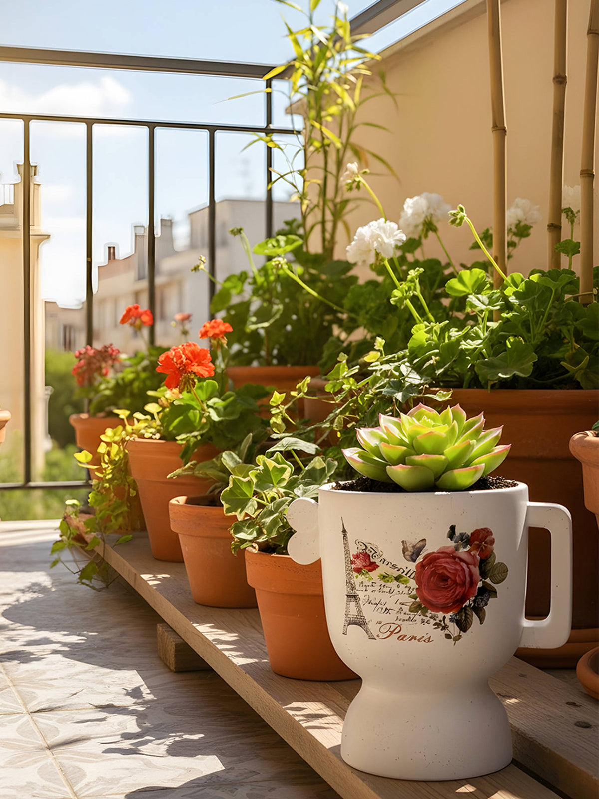 Aarvi Decor White Glossy Decorative Ceramic Mug Charm Planter Vase for Home and Office