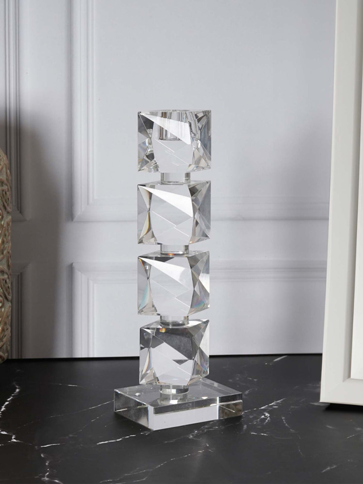 Aarvi Decor Crystal Prismatic Glow Candle Holder