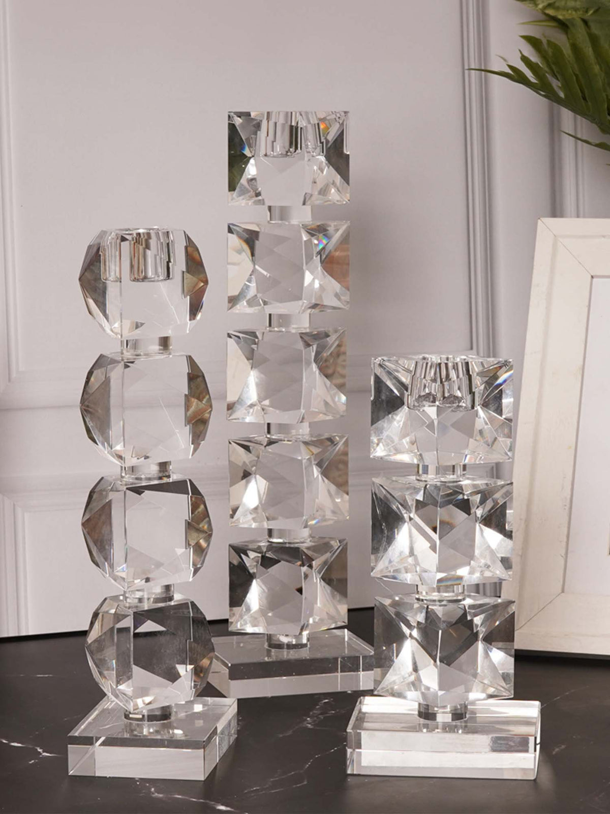 Aarvi Decor Crystal Prismatic Glow Candle Holder