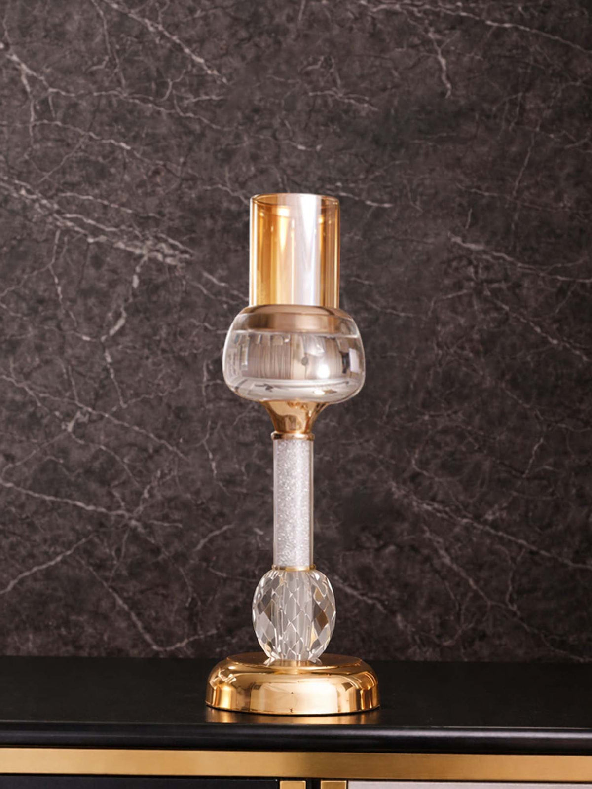 Aarvi Decor Gold Crystal Filled Candle Holder