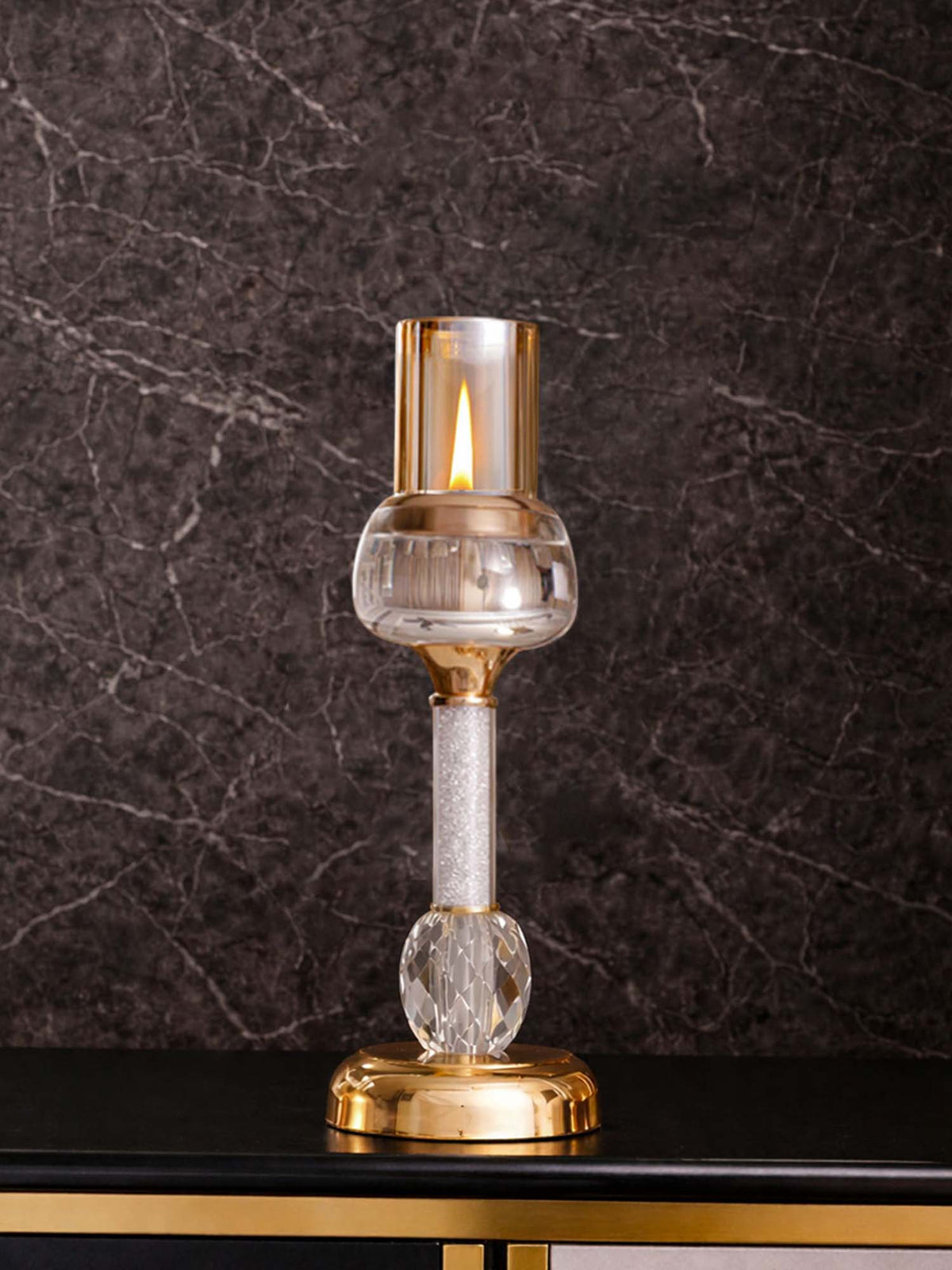 Aarvi Decor Gold Crystal Filled Candle Holder