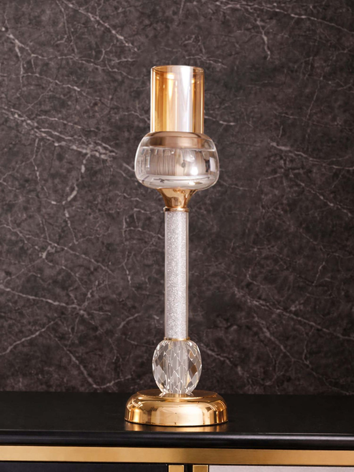 Aarvi Decor Gold Crystal Filled Candle Holder