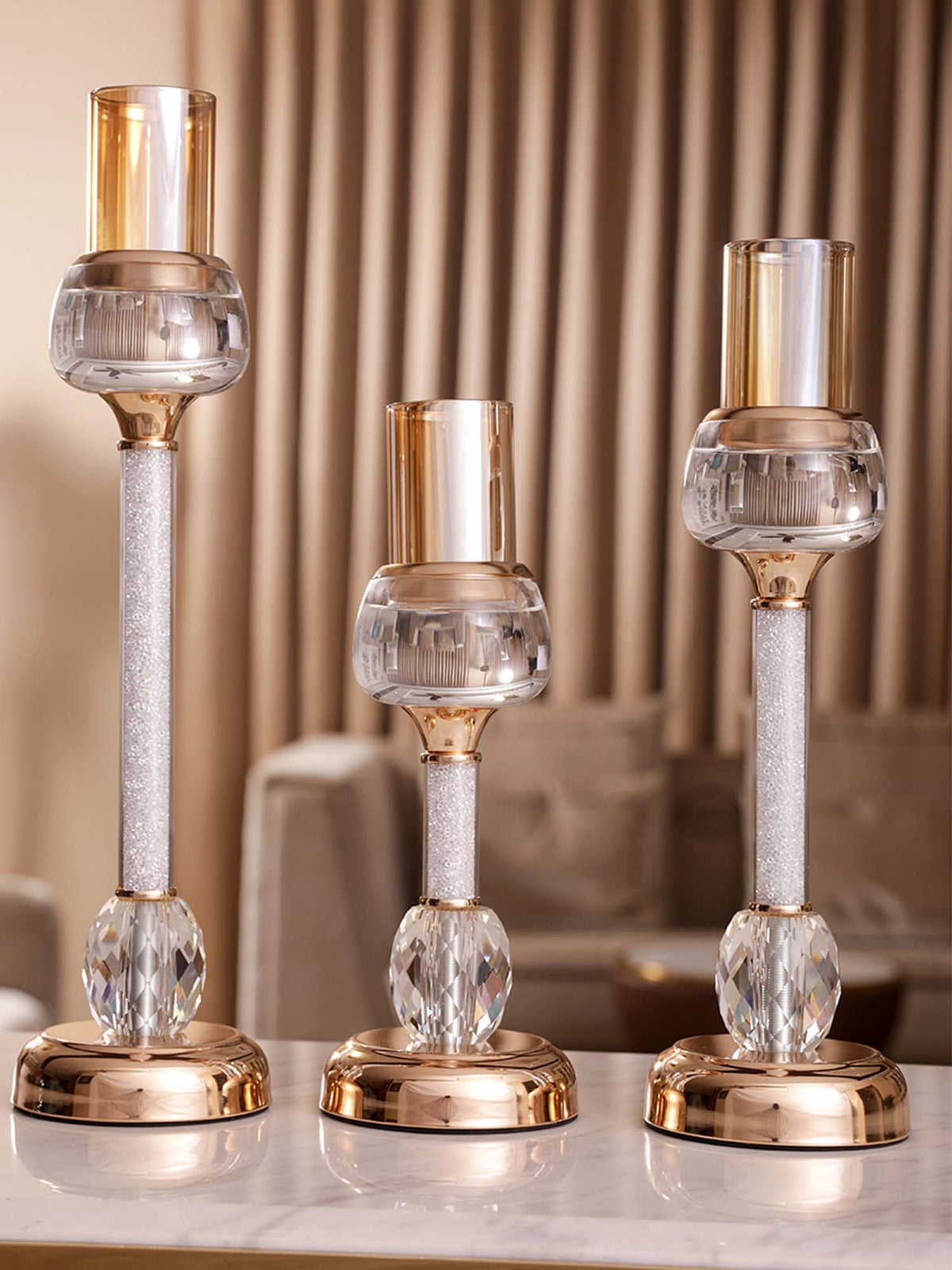 Aarvi Decor Gold Crystal Filled Candle Holder