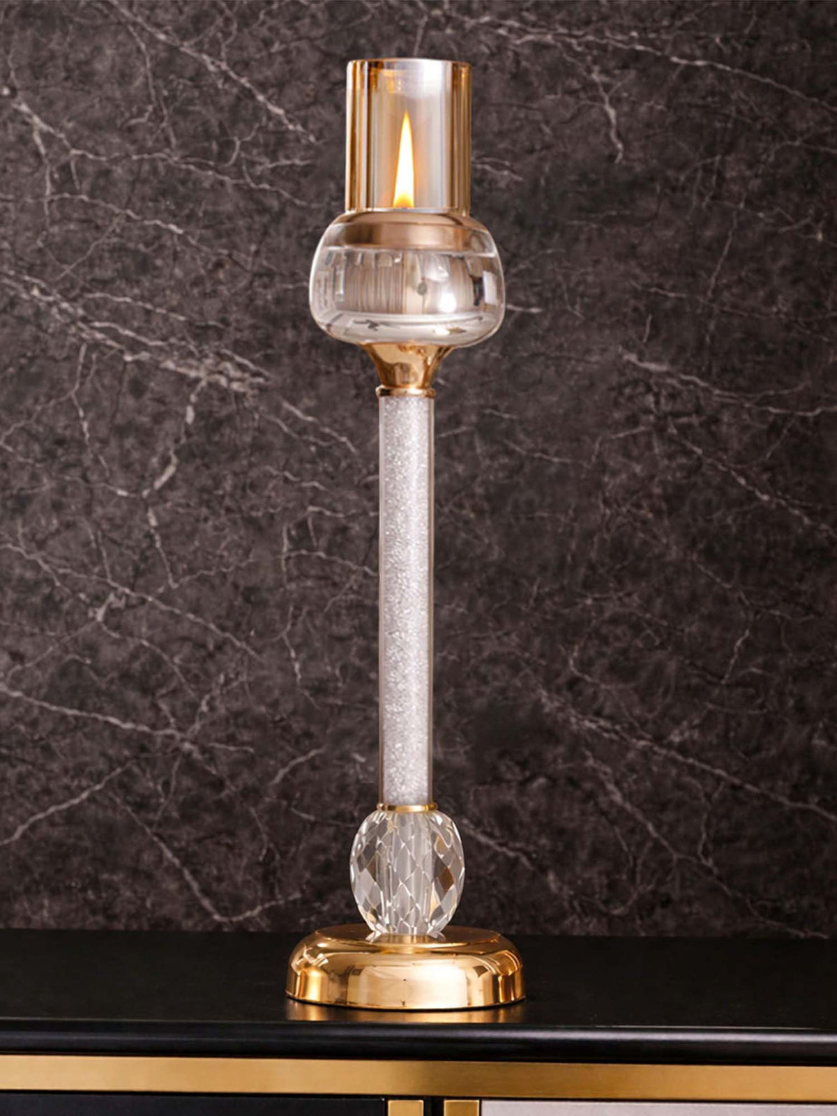 Aarvi Decor Gold Crystal Filled Candle Holder