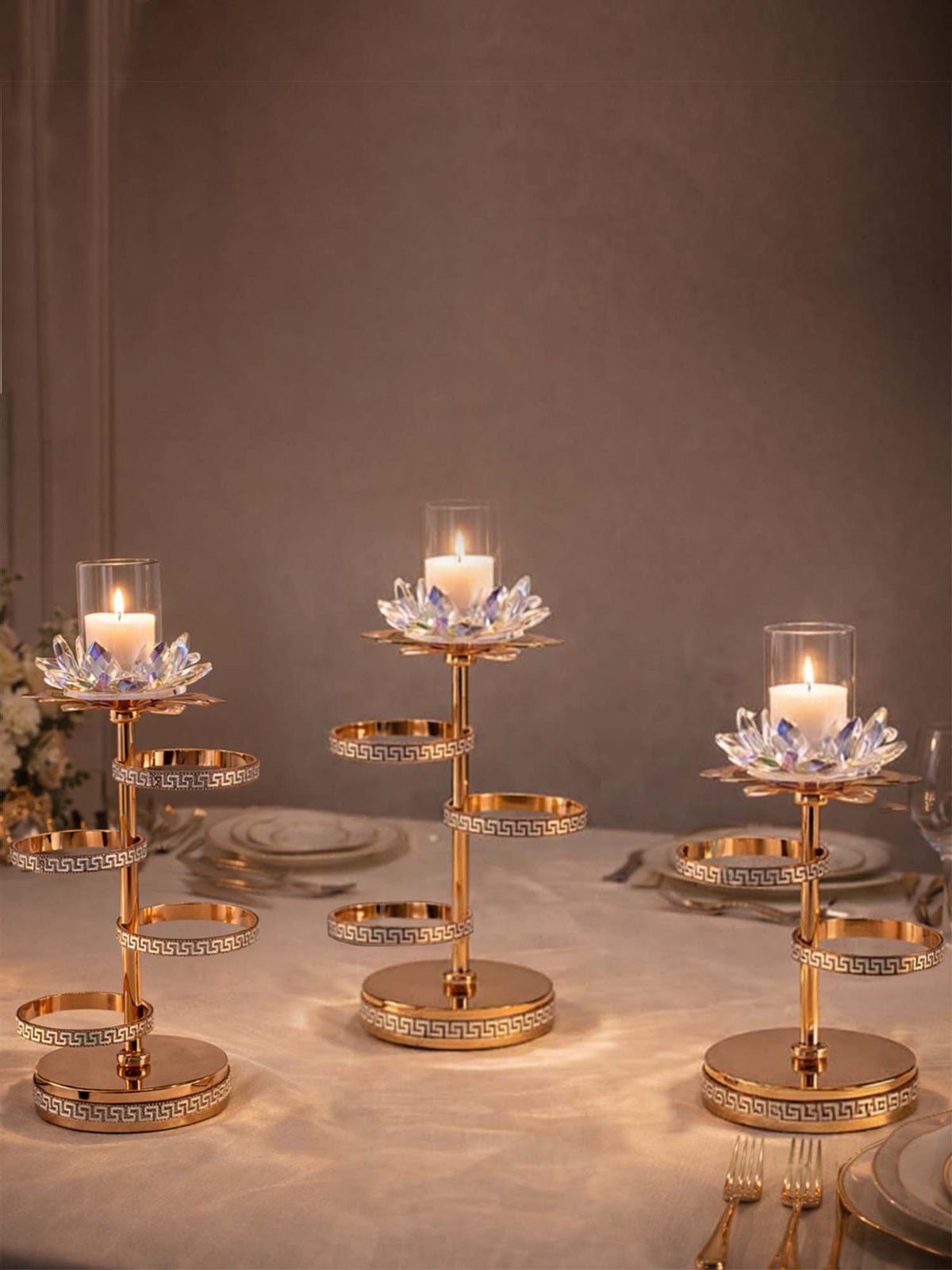 Aarvi Decor Gold Crystal Flower Metal Candle Holder