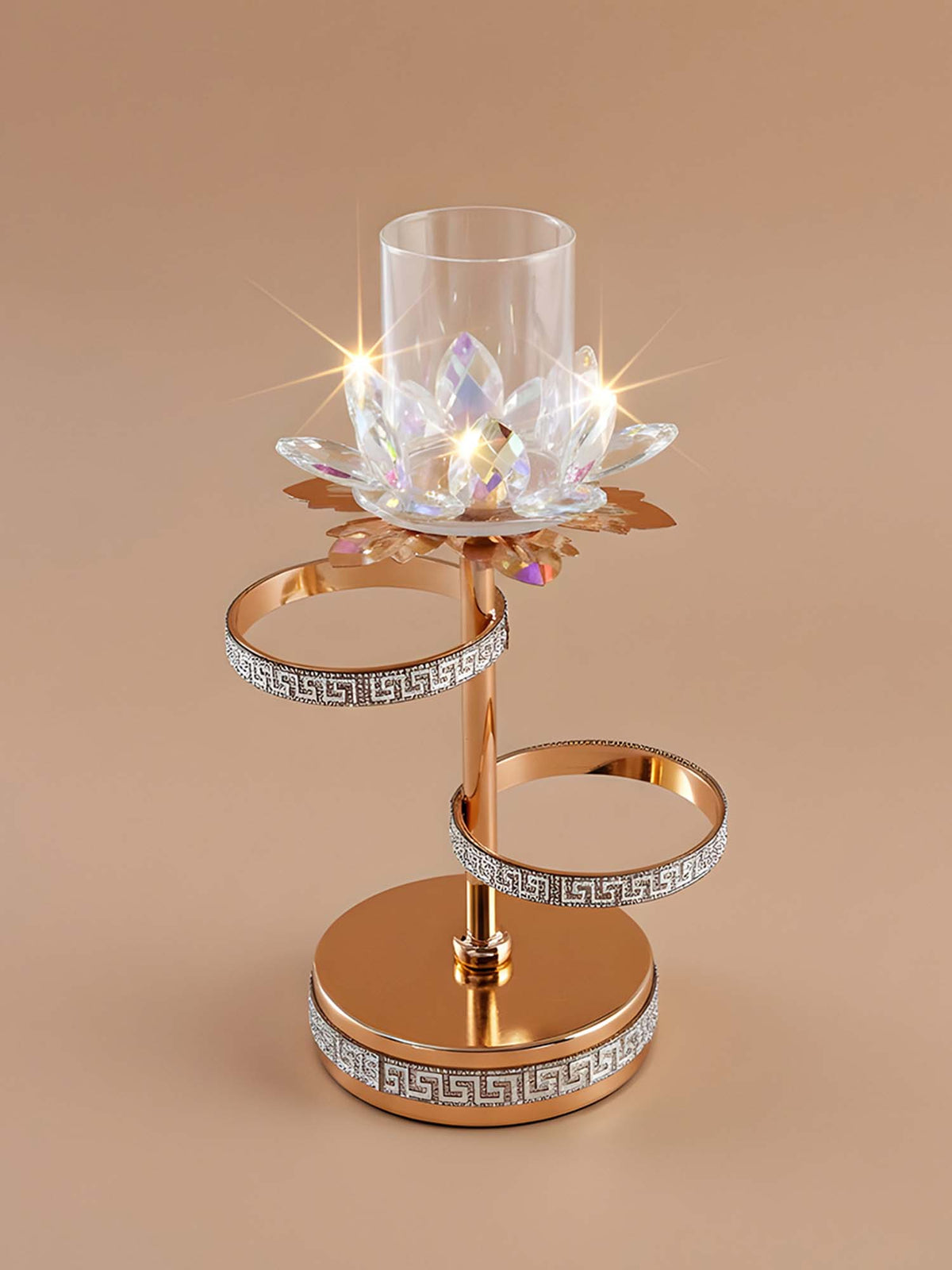 Aarvi Decor Gold Crystal Flower Metal Candle Holder