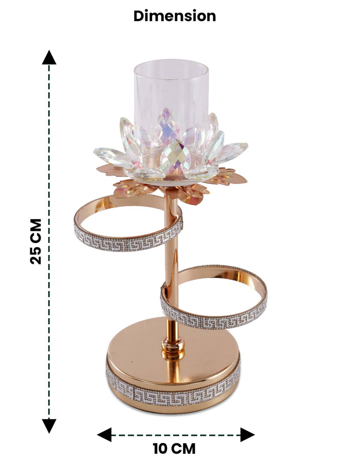 Aarvi Decor Gold Crystal Flower Metal Candle Holder