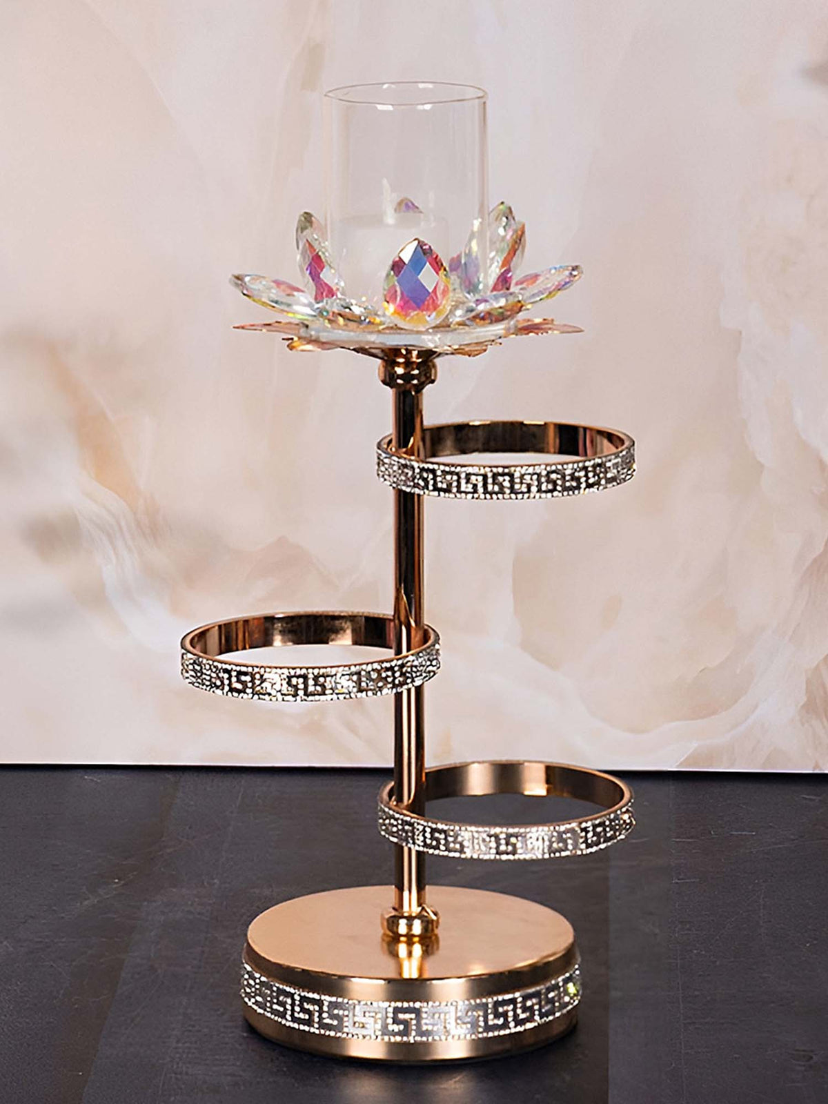 Aarvi Decor Gold Crystal Flower Metal Candle Holder